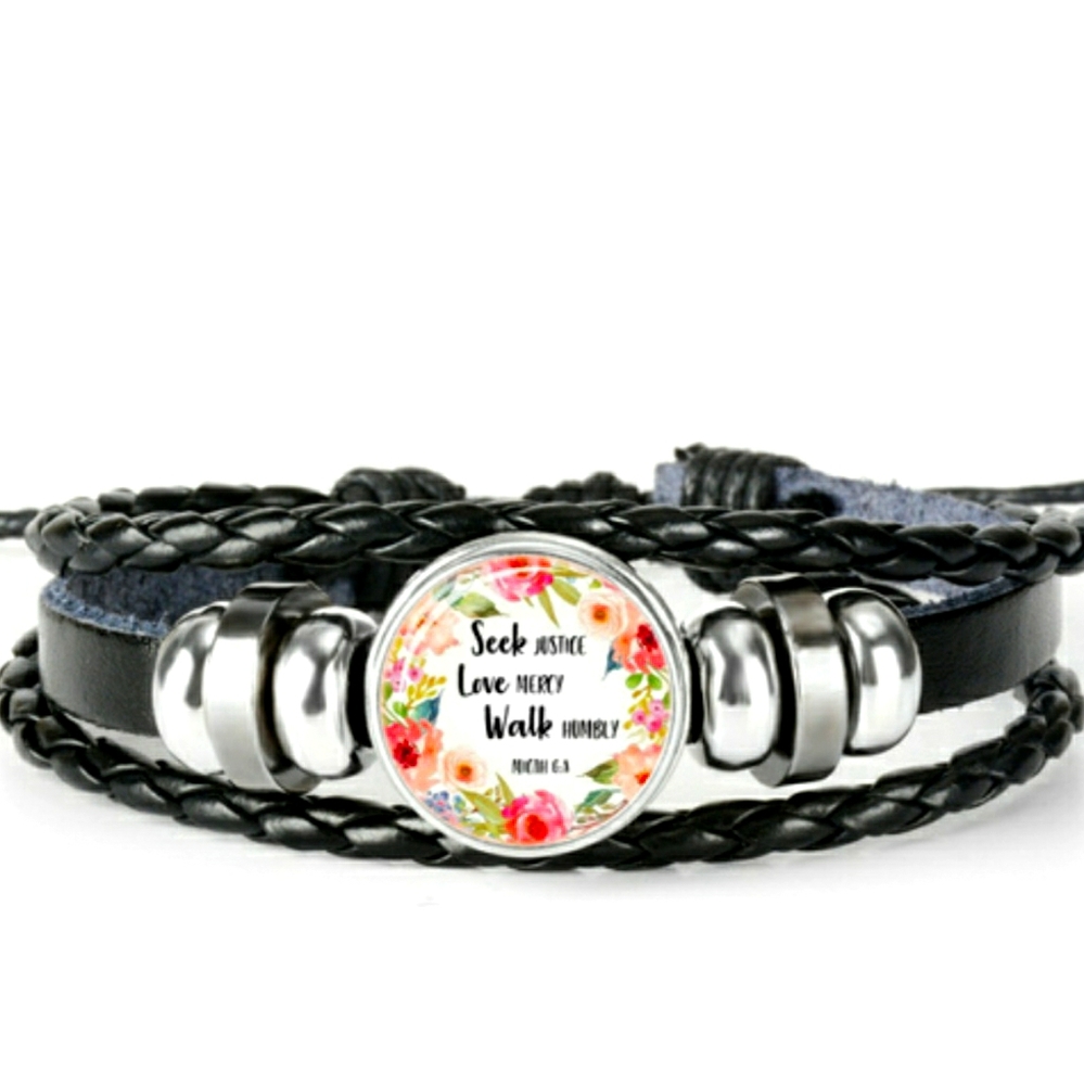 Micah 6:8 Biblical Art Braided Leather Bracelet